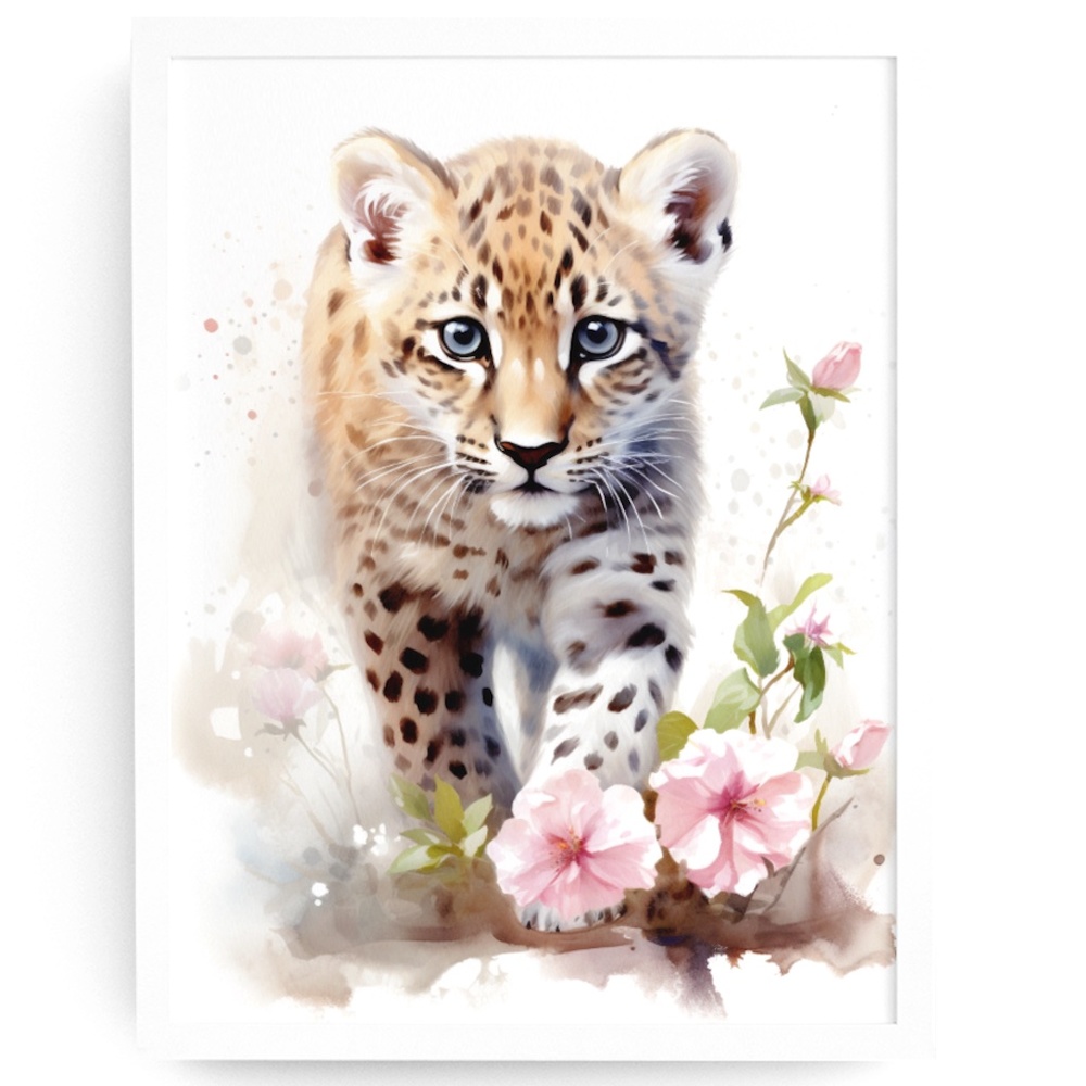 Watercolor Leopard Portrait Wall Art Illustration Print Poster Unframed